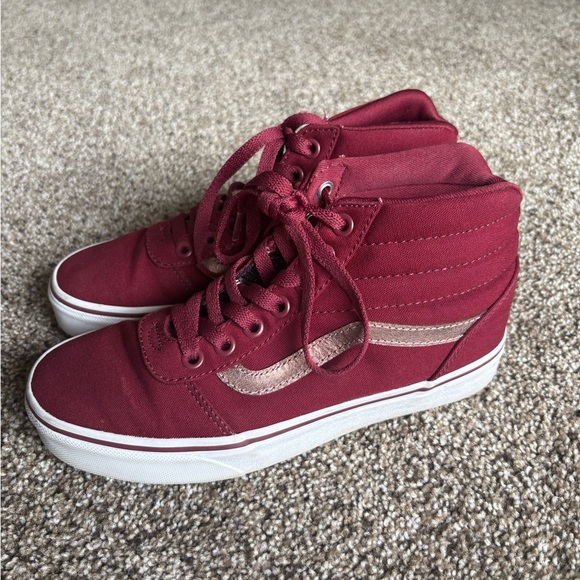 Vans Women's Maroon and Gold High-Top Sneakers - Picture 1 of 3